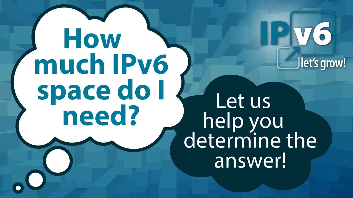 Not sure how much #IPv6 space you need? ARIN can help determine how much your org should request based on the number of end sites in your network (for end users) or the number and size of subnets to be assigned to customers (for ISPs) arin.net/blog/2023/01/3… #LetsGrowIPv6