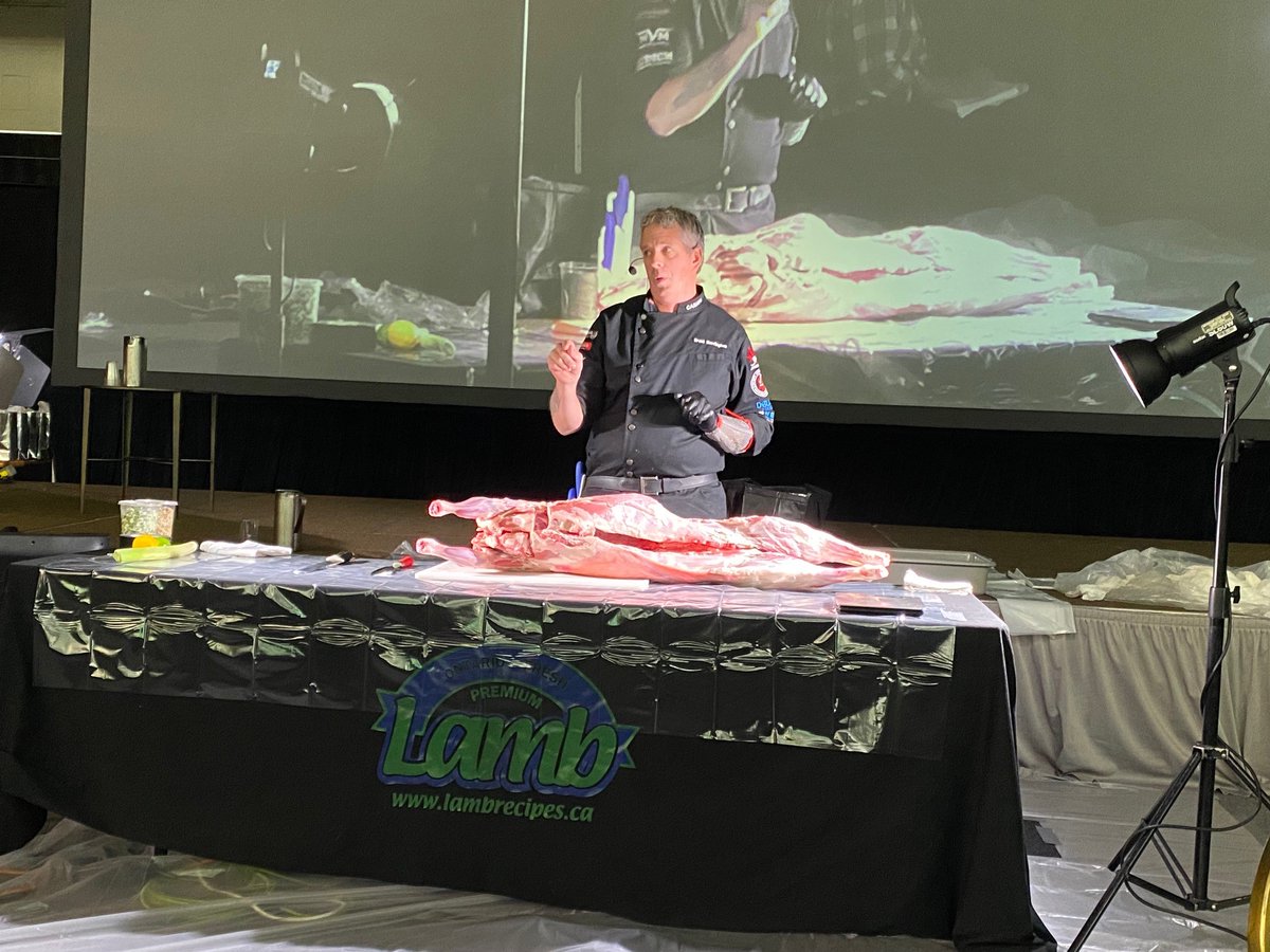 Brent Herrington is leading the presentation/butcher demo focusing on maximizing retail cuts or optimizing consumer cuts at the 2023 OSF Convention. #ButcheryTeamCanada @MeatPoultryON #sheep