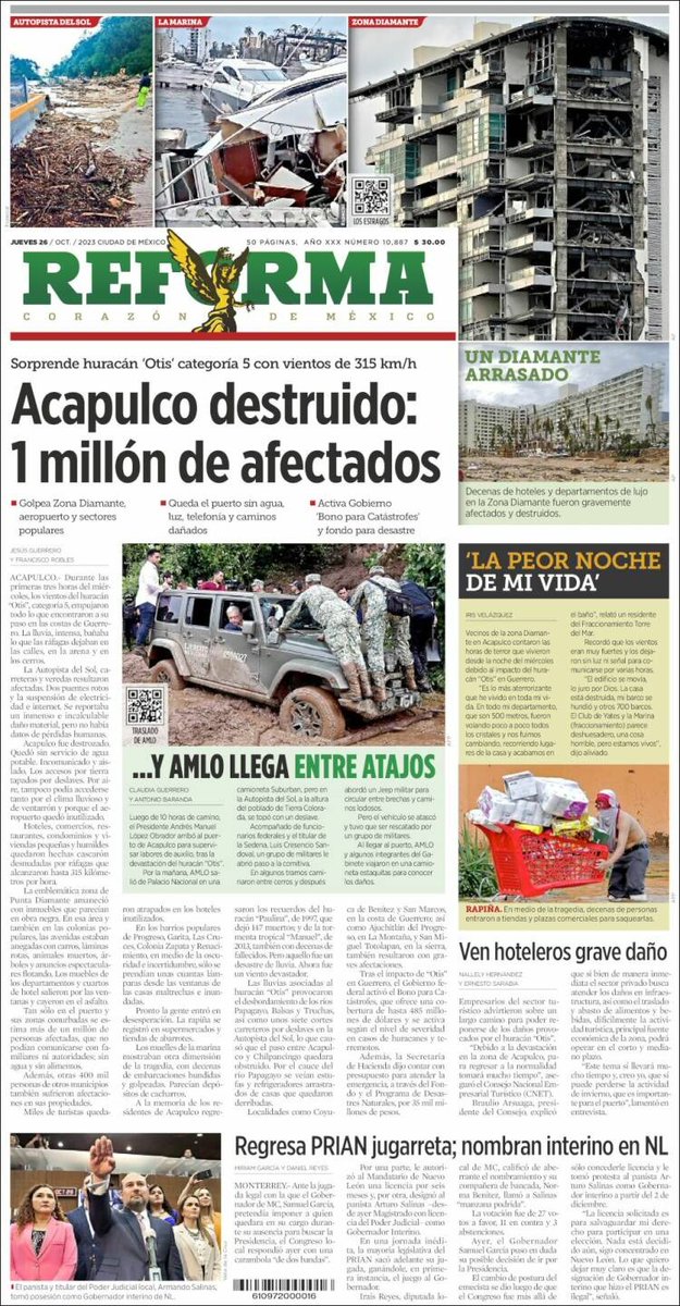 QuePocaMadreMex's tweet photo. 🙌🏻Buenos días, les compartimos las portadas de los diarios más importantes en #México🇲🇽, para este #Jueves 26 de Octubre.
Recuerden que hoy el programa #HoyNoCircula aplica para vehículos con engomado #verde🟢, terminación de placas 1 y 2, holograma 1 y 2. #CDMX #Edome https://t.co/xWseHPwnsG