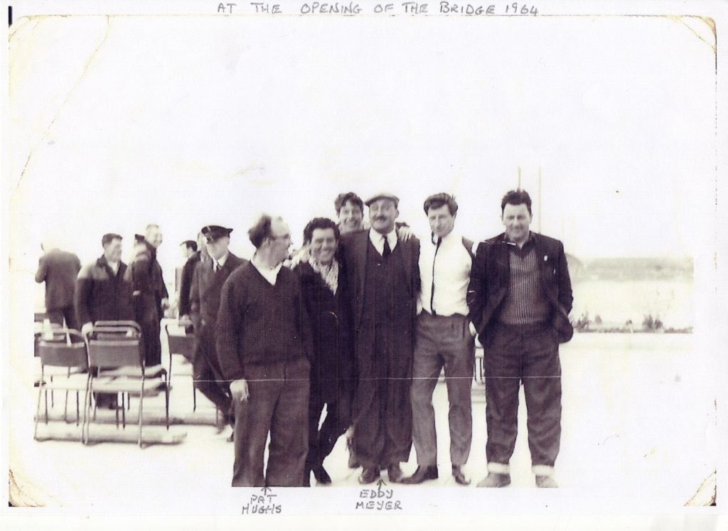 Today’s pic takes us back to #1964 and construction workers at the opening of the <a href="/forthroadbridge/">Forth Road Bridge</a> – Eddy Meyer and the men who helped in its construction, 1960-64.

Eddy Meyer (center of group, with cap and moustache) and Pat Hughes (furthest left) <a href="/lostedinburgh/">Lost Edinburgh</a>