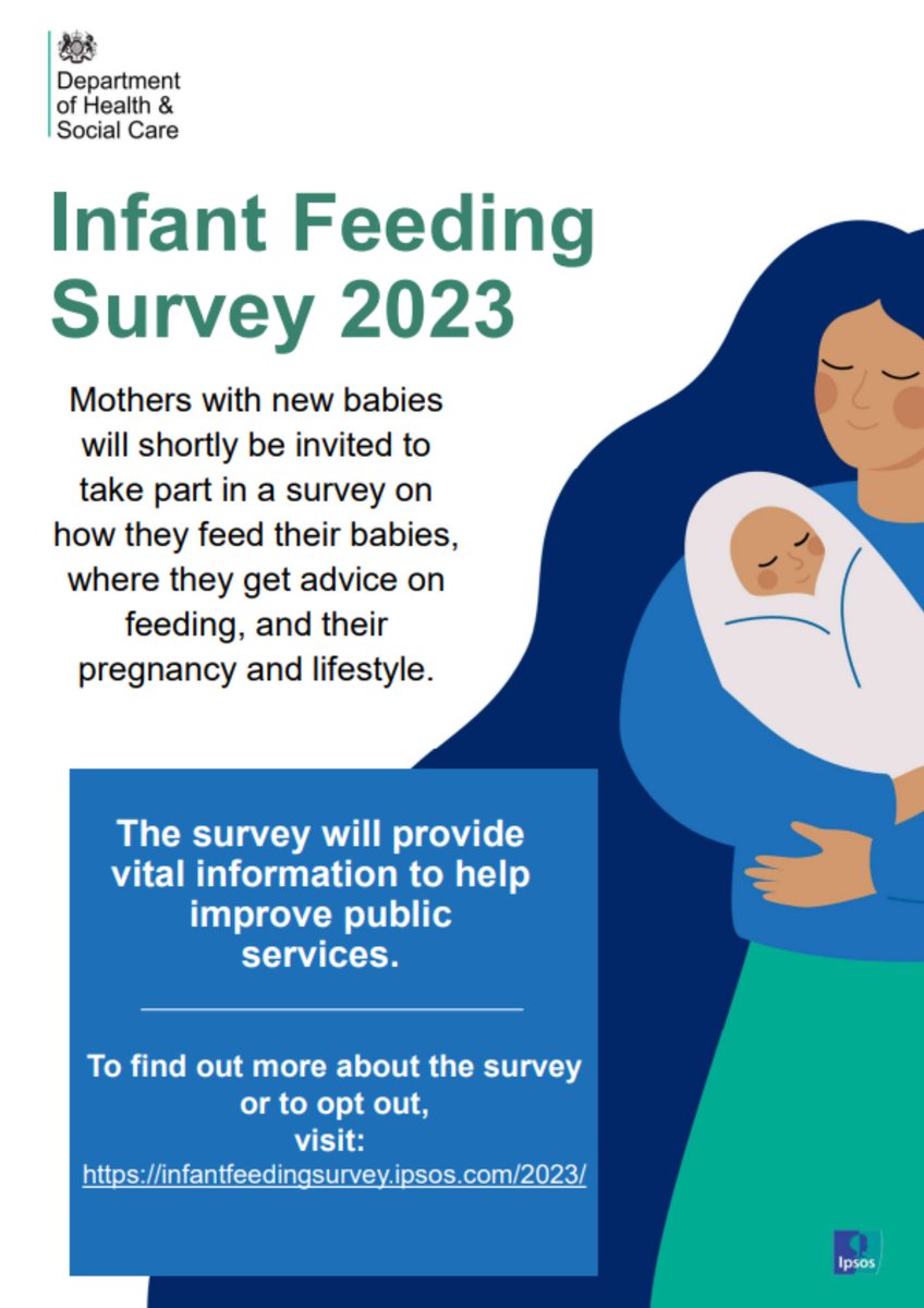The Department for Health &amp; Social Care will be contacting a random selection of mothers to complete a questionnaire. 😊

To find out more or to opt out, visit: infantfeedingsurvey.ipsos.com/2023/