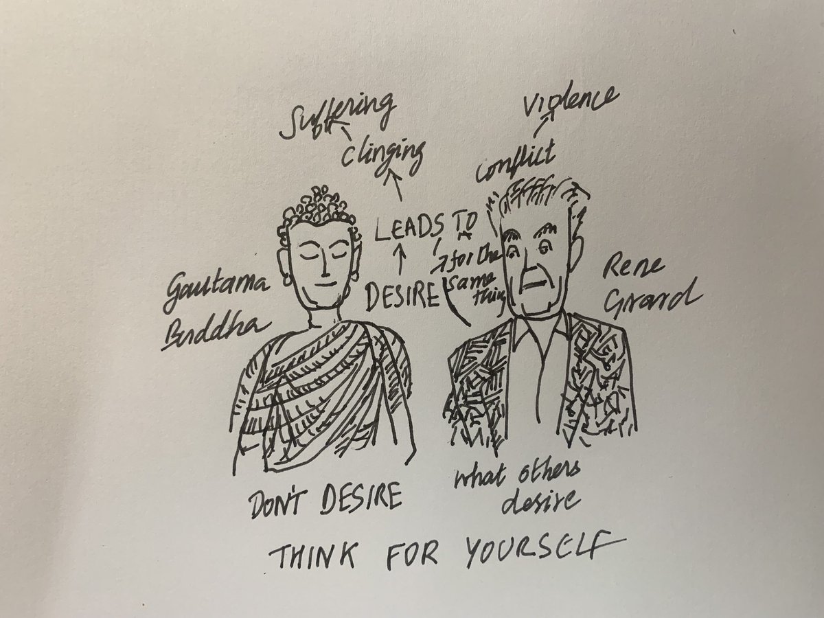 rmnth's tweet photo. The connection between Buddha & Girard
B: Desire leads to clinging and suffering
G: Desire for the same thing leads to conflict & violence
B: Donβt desire
G: Donβt desire what others desire
Both: Think for yourself
#ContrarianReads
Thinking in public π https://t.co/lTcCJdRWSC
