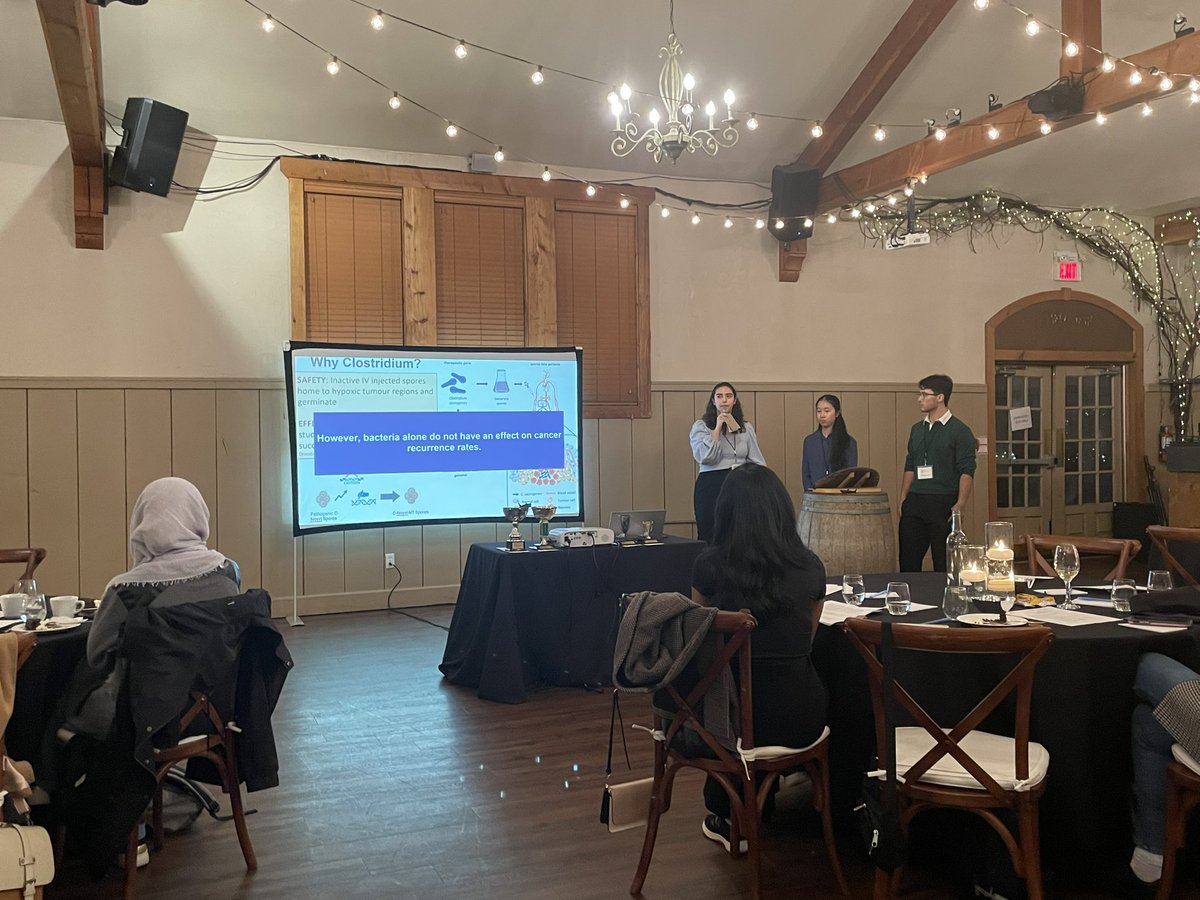 Proud of Jasmine, Sophia and Josh for placing 2nd in the Immuno-oncology Retreat Shark Tank competition yesterday! A wacky idea to utilize bacteria in the treatment of solid tumours. Well done team! 👏