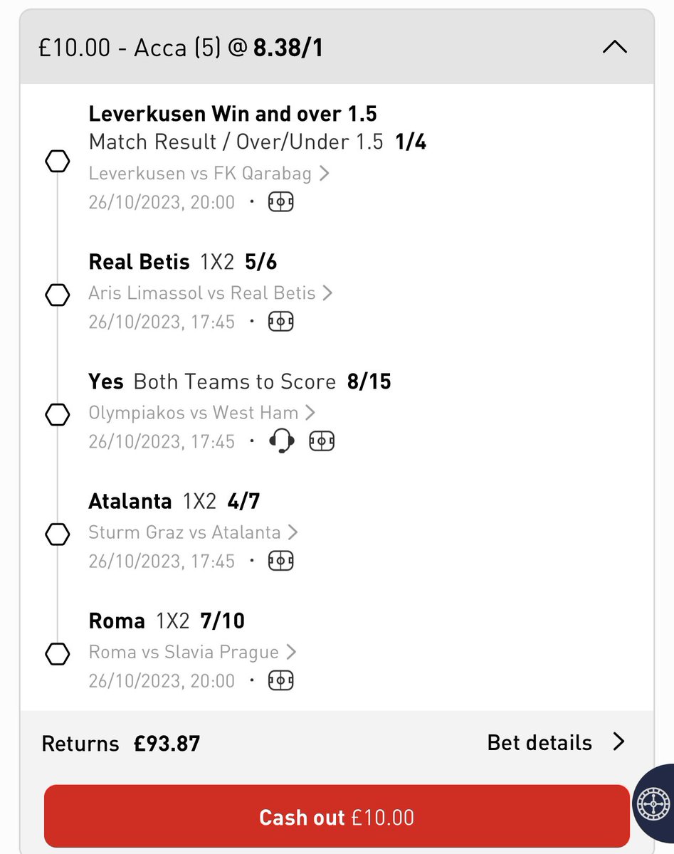 Today’s mixed acca - 8.38/1 🇪🇺Leverkusen and over 1.5 🇪🇺Betis to win 🇪🇺Olympiakos v West Ham - both teams to score 🇪🇺Atalanta to win 🇪🇺Roma to win Sign up to the link below to grab yourself £20 in free bets 👇👇 bit.ly/3ZRhSR6 18+ Play Safe, BeGambleAware.
