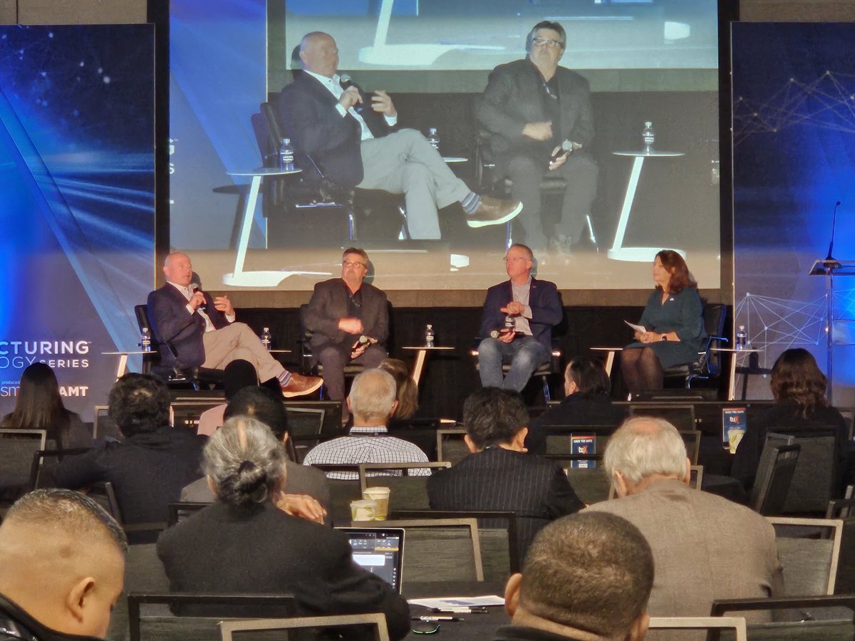 SmartMfgExp's tweet image. Our first keynote panel on the last day of #SOUTHTEC23 is happening now! Listen to representatives from @CESMII_SM, @CyManII, and @MxDInnovates discuss their work with @MFGUSA.