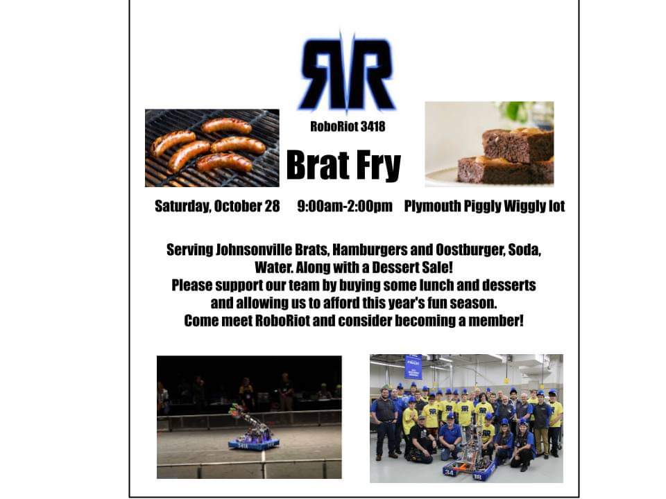 Sheb_Falls_ES's tweet photo. Stop by the Plymouth Piggly Wiggly this Saturday from 9:00 am - 2:00 pm to enjoy some tasty brats and burgers, along with some amazing desserts.  You can also meet our Dr. Claw, our 2023 robot! https://t.co/B6J0DhPVBs