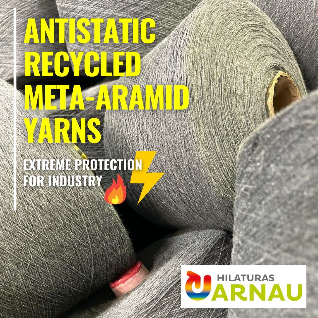 hilaturasarnau's tweet photo. HILOS ANTIESTÁTICOS #METAARAMIDA RECICLADA ⚡🔥
Utilizamos fibras recicladas de #metaaramida, para producir estos hilos (Nm. 14), preparados para satisfacer las necesidades de protección extrema (calor, fuego, relámpago arco eléctrico) en diferentes sectores industriales ⚙️🚧🚨🚒 https://t.co/Ece1YJ9F6i