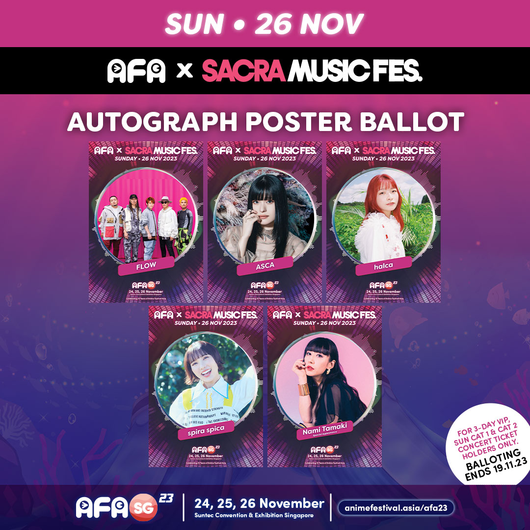 animefestasia's tweet photo. #AFASG23 Attention 3-Day VIP, Cat 1, &amp; Cat 2 ticketholders! Ballots are open for autograph posters &amp; postcards! 

🎤AFA x I LOVE ANISONG (FRI): https://t.co/tLU009yLcm

▶️AFA x hololive Meet (SAT): https://t.co/FuJNjm8l4s

🌸AFA x SACRA MUSIC FES. (SUN): https://t.co/xcscKgBRQj https://t.co/RDAd4kiLUl