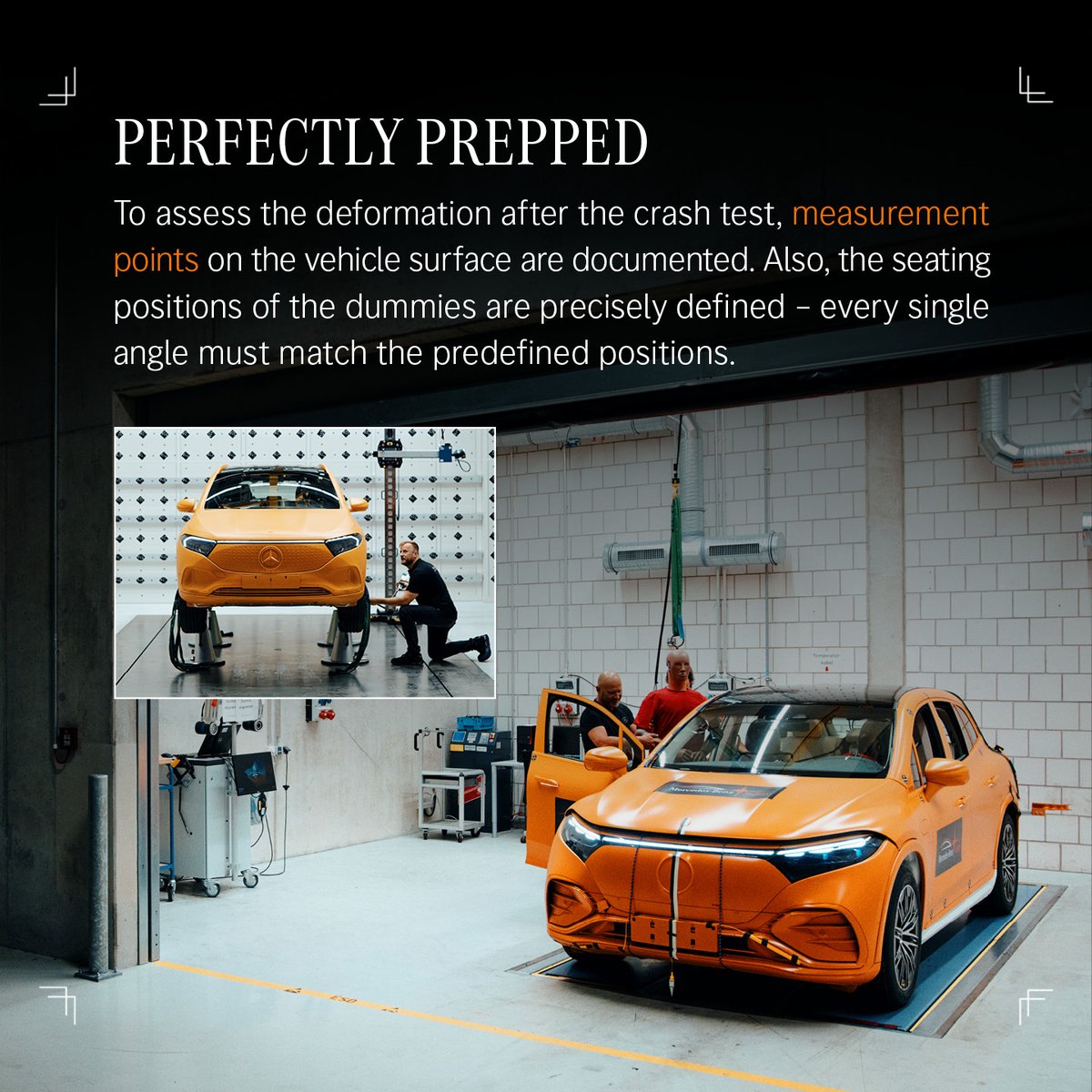 MercedesBenz's tweet photo. While a crash test itself only takes a few fractions of a second, the preparation and follow-up take much more time. Time that we gladly invest to save lives.

#MercedesBenz #AllForSafety #Safety #VehicleSafety #Innovation #Technology #CrashTest