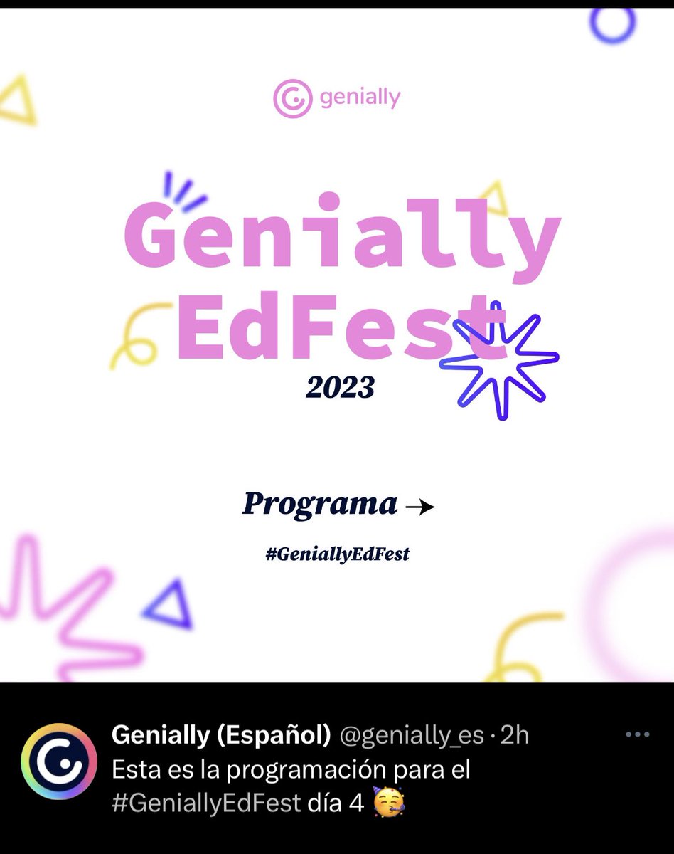 dominrute's tweet photo. #GeniallyEdFest Último día del Genially EdFest 2023. Está siendo una experiencia muy satisfactoria. A partir de las 16:00…⏳⌛️ #GeniallyEdFest https://t.co/o0NITQoHTn