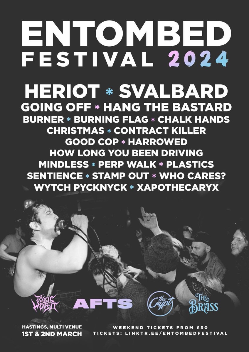 Come see much better bands for approx £100 less than the price of a Slam Dunk ticket. We promise also you won’t get stuck in a carpark. toxicwotsit.square.site/product/entomb…