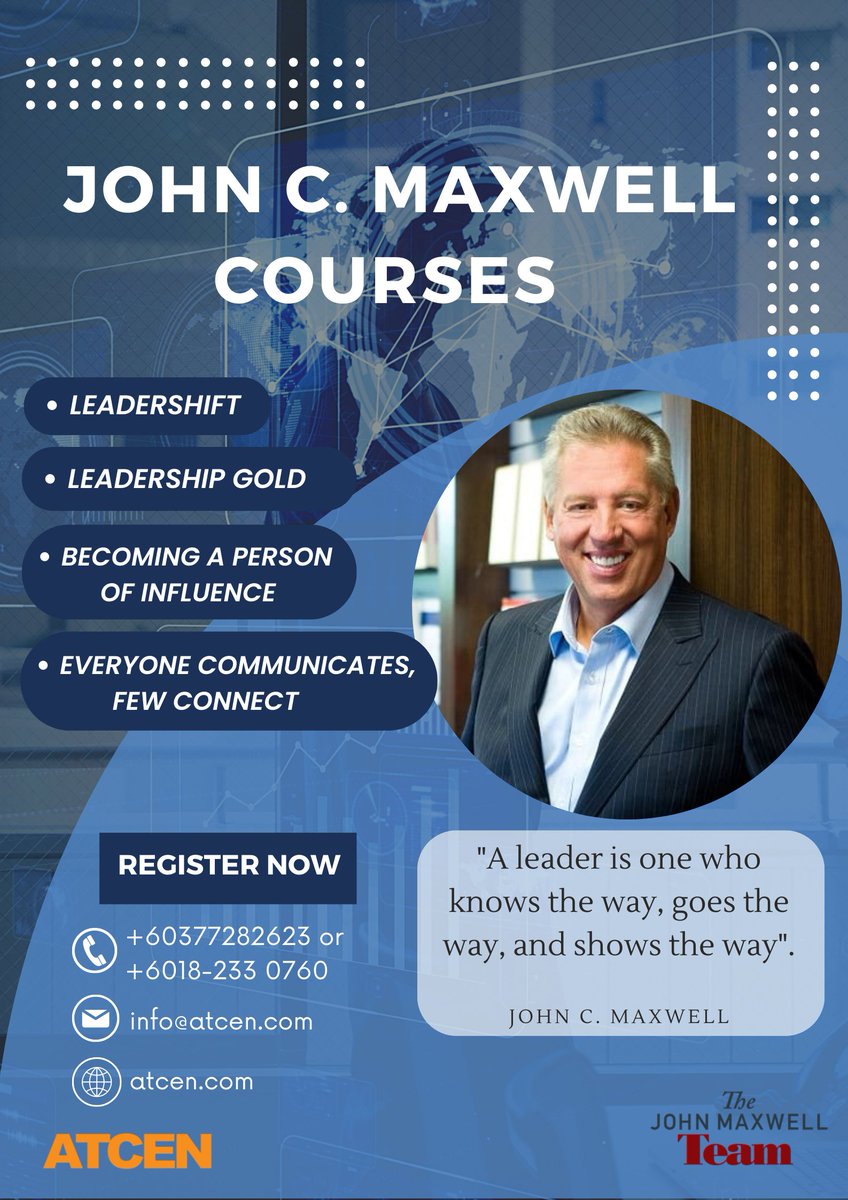 ATCEN's tweet photo. 📣 Calling all aspiring and seasoned leaders! 📣 The John Maxwell Workshop is here to help you take your leadership skills to unprecedented heights. This workshop is not just about leadership—it's about transformation. 

#ATCEN #Leadership #Management #Business #Workshop https://t.co/nW1trK7aaF