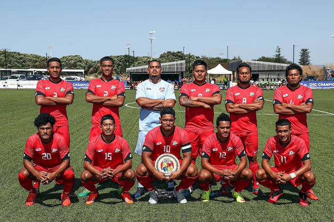 A team group shot of the Tonga men's national football team.