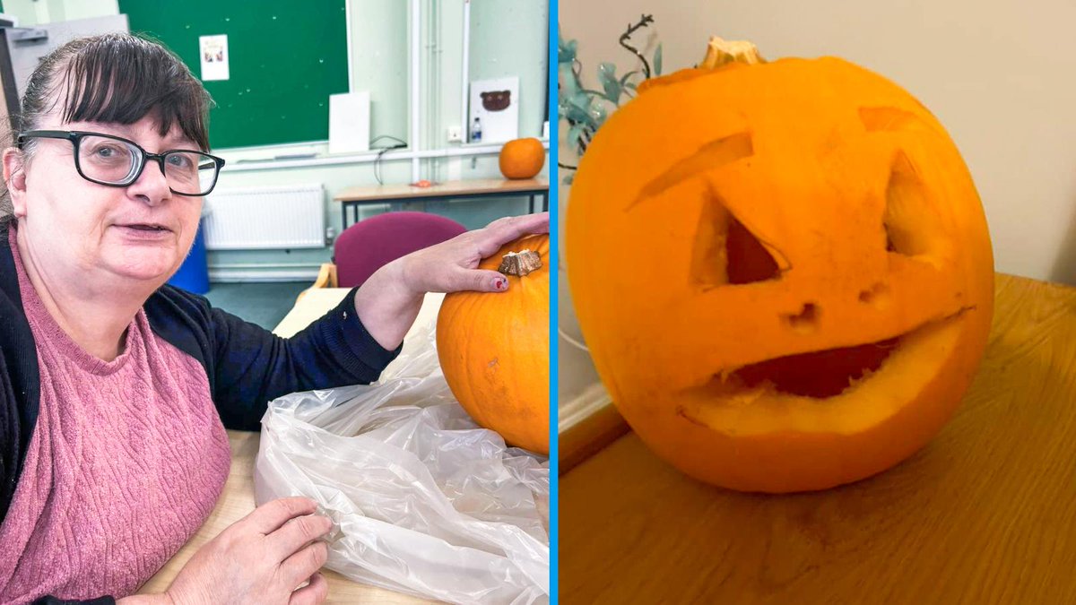 Andy_J_Hood's tweet photo. Dawn who lives at our #Walsall supported living service, won first prize in a pumpkin carving competition at her college! Congratulations – and it looks like you’re ready for Halloween!

#ProudToSupport https://t.co/Z5GM3nsK71