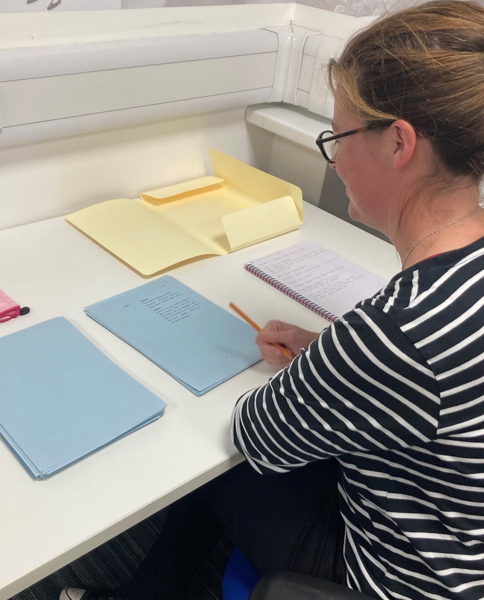 Glasgow Caledonian University Archive Centre (@gcuarchives) on Twitter photo The investigation has begun!
We are thrilled to welcome PhD student Karen Dickinson <a href="/KDicky/">Karen Dickinson</a> to the Archive Centre today for her first session working with the Blythe Duff #Taggart scripts. <a href="/weeblythy/">Blythe Duff</a> #BlytheDuffPhD The investigation has begun!
We are thrilled to welcome PhD student Karen Dickinson <a href="/KDicky/">Karen Dickinson</a> to the Archive Centre today for her first session working with the Blythe Duff #Taggart scripts. <a href="/weeblythy/">Blythe Duff</a> #BlytheDuffPhD