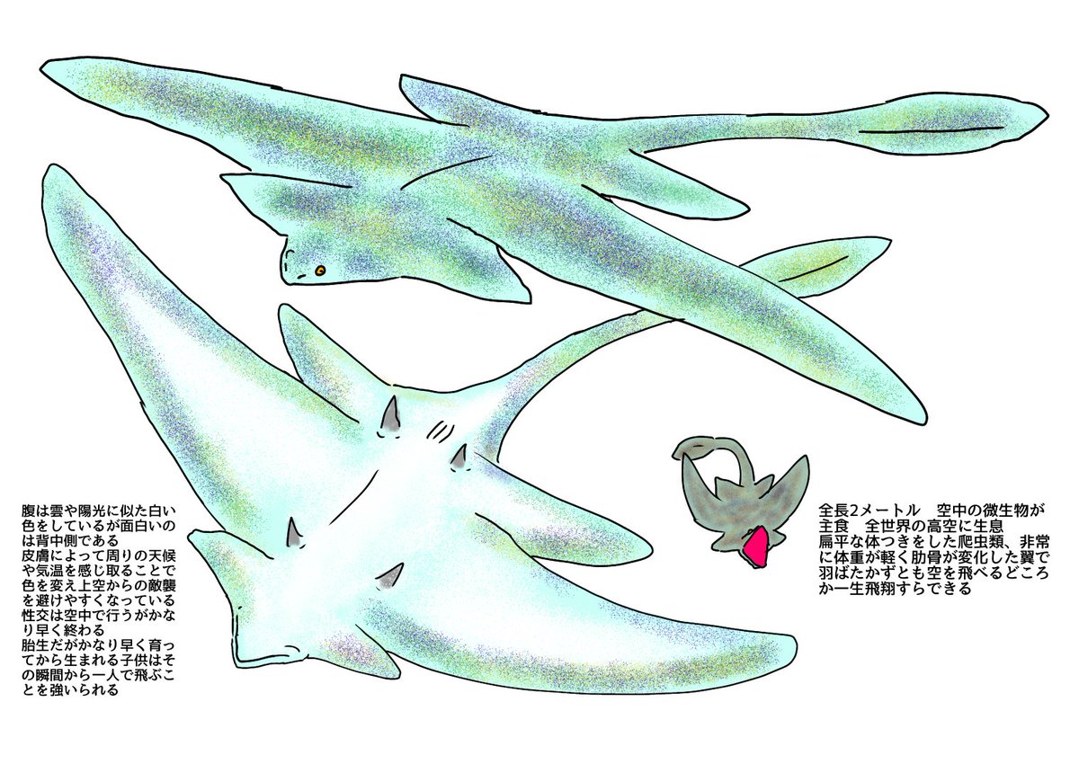 Specuevo's tweet photo. #スペキュテン万博
#未来進化
#Speculativeevolution
#futureevolution
未来の世界において鳥が減った中滑空性を維持したまま特殊な進化を遂げたトビトカゲの子孫たち
Descendants of flying lizards that have evolved in a future world where birds are fewer. https://t.co/RczeSuJjx1