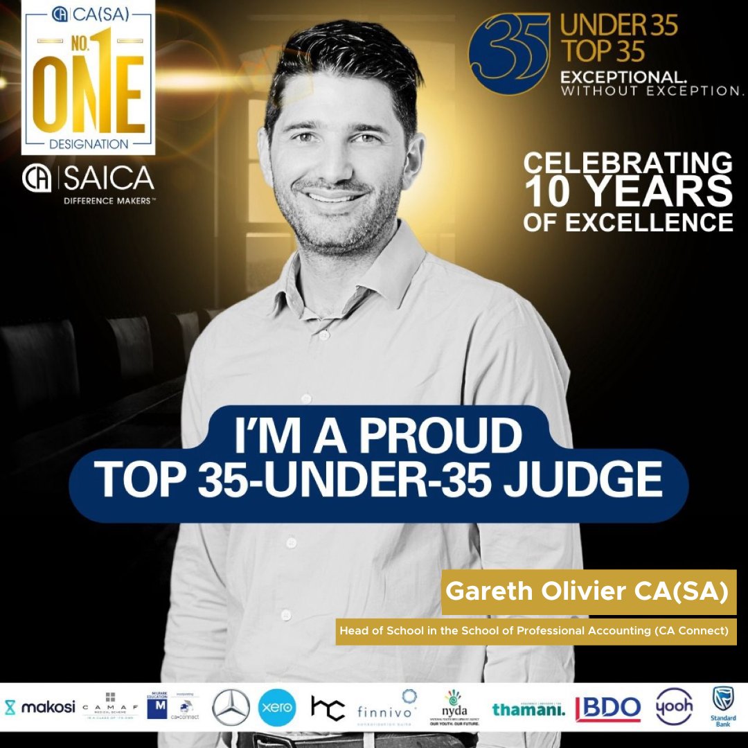 CA_Connect's tweet photo. We are pleased to announce that Gareth Olivier CA(SA), our Head of School in the School of Professional Accounting, will be a member of the panel of judges for SAICA’s Top 35-Under-35 for 2023!
#MilparkEd #CAConnect #Top35u35 #CASACPA #WeGotYou #YouGotThis #CelebratingADecade https://t.co/pyMovBjL9a