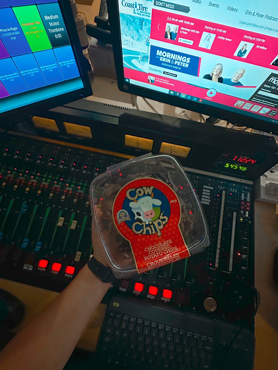 They’re all the rage these days!!!!!! @erinhopkinsfm had her FIRST taste of #CowChips today 😱😱 

Thanks to <a href="/AnneChocolates/">Anne Chocolates</a> for dropping off some treats for us! 🫶🏻 - Erin &amp; Peter #MOVEMornings