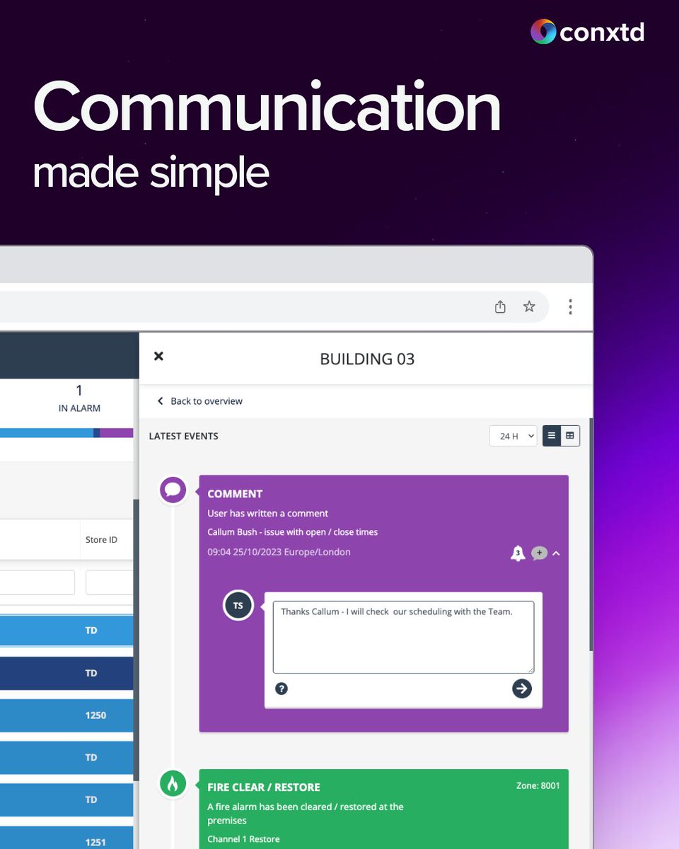 CONXTDTech's tweet image. Communicating with your Team through CONXTD can seriously streamline your operational processes. Comment on events, start Conversations and have a full audit trail through Event IQ 💡buff.ly/3SiXRkZ 

#cloud #security #installers #monitoring #cctv #maintenance