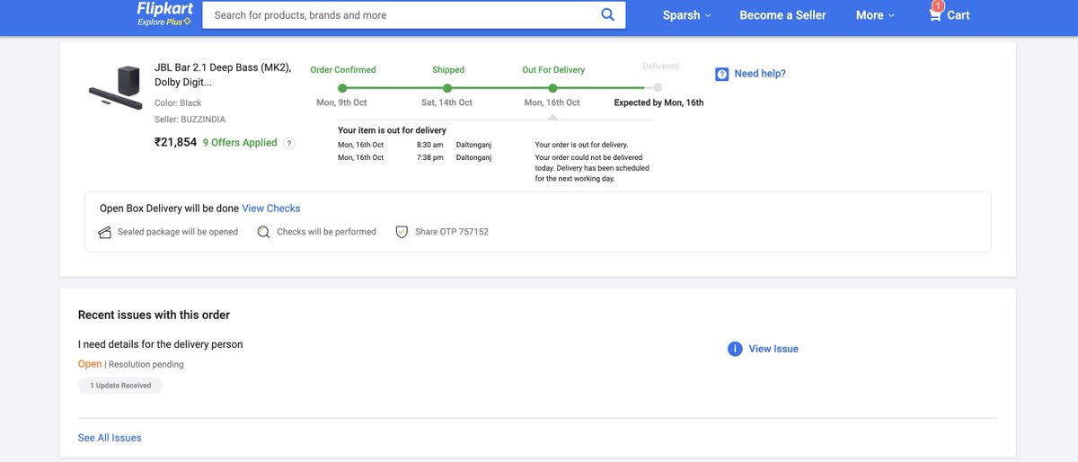 #Flipkart @Flipkart @flipkartsupport @FlipkartStories  Kudos to you for delaying my order indefinitely with no status!
My order has been out for delivery for 10 days, seriously?
#FlipkartBigBillionDays  #flipkartscam #flipkartsupport #consumerforum