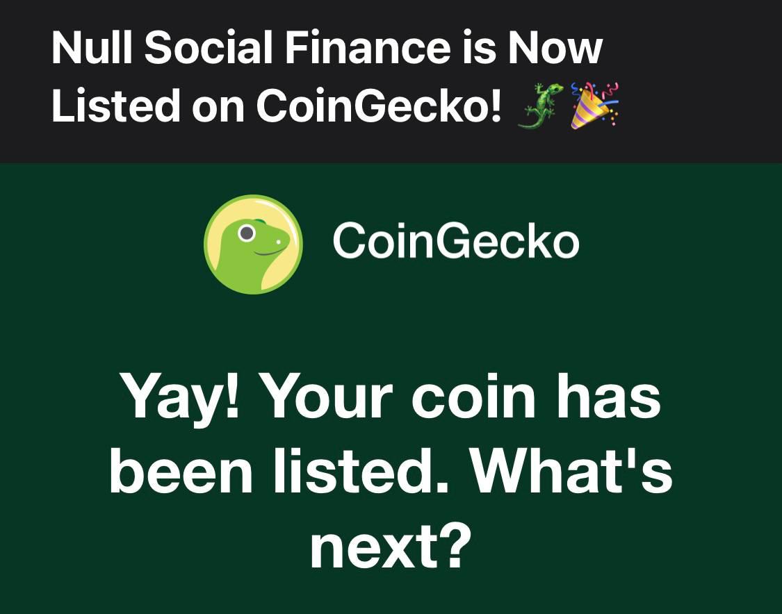📣 Announcement 📣

Null Social Finance $NSF has officially been pre-listed on Coingecko CG <a href="/coingecko/">CoinGecko</a>  🦎!

Get all the latest updates and information about Null Social Finance by visiting our Coingecko page🦎

coingecko.com/en/coins/null-…