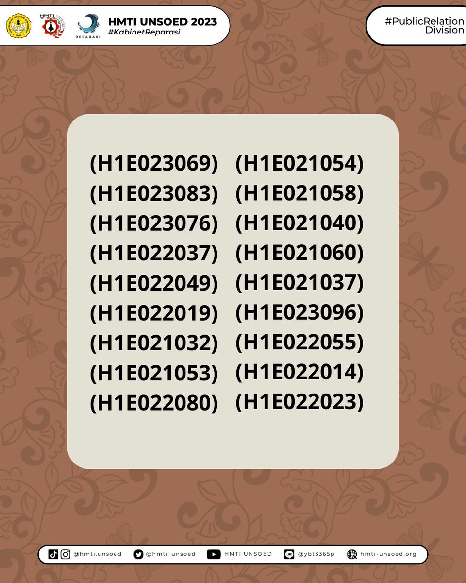 HMTI_Unsoed's tweet image. [PENGUMUMAN HASIL SCREENING PGTS]

Halo, prabu!👋
Terima kasih untuk semua peserta yang sudah berpartisipasi dalam Open Recruitment PGTS 2023, selamat dan semangat menjalankan tugas.

—————
HMTI UNSOED 2023
—————
#KabinetReparasi
#SalamUnity
#JayaJayaKorsa
#HMTIUnsoed2023