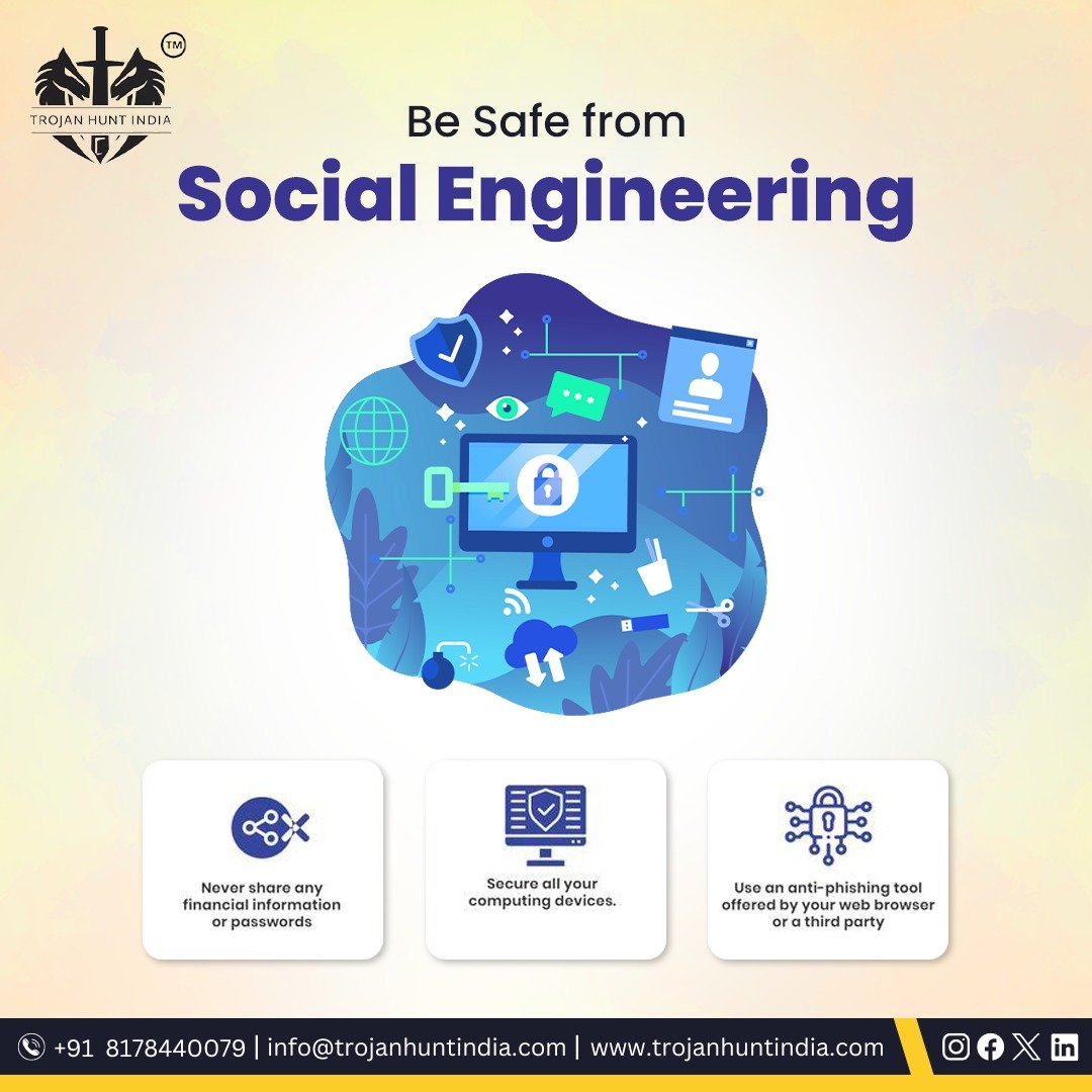 Be safe from Social Engineering.

Get in touch with us: +91 8178440079
Visit our website: trojanhuntindia.com

#privacy #trojanhunt #trojanhuntindia #cybersecurity #cybersafety #cybersecurity #onlinesafety #security #internetsafety #cybercrime #itsecurity #internetsecurity