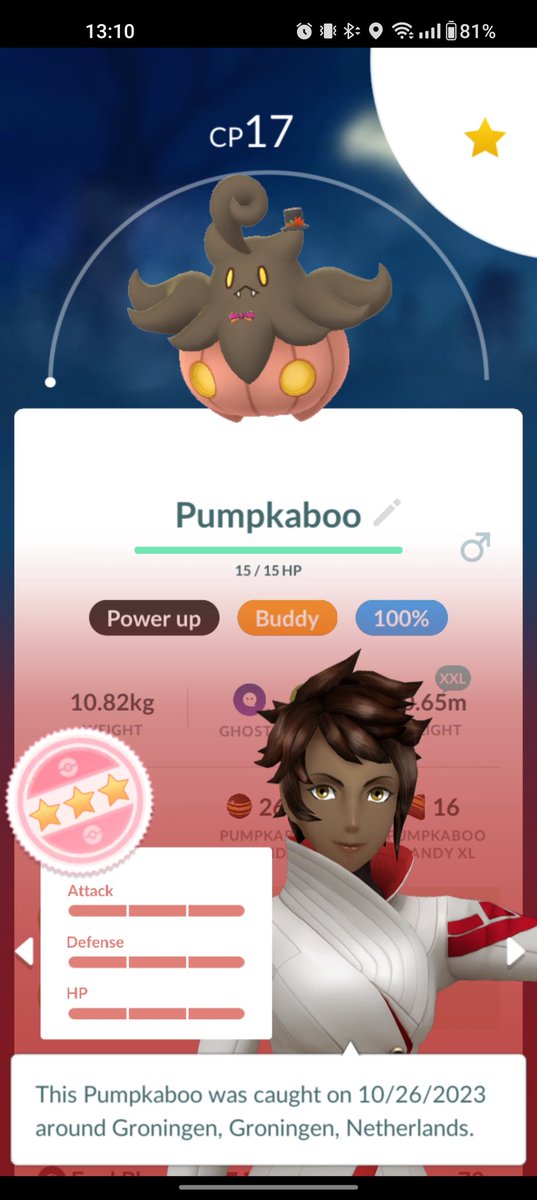 Not shiny, but something cool the pokemon go plus + caught today.
Level 1 costume xxl 100% pumpkaboo!!!