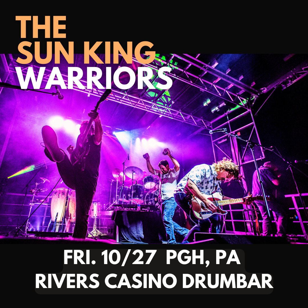 Sun King Warriors (@sunkingwarriors) on Twitter photo See you Friday night! 9 PM Drumbar, Free, 21+
<a href="/WinBigRivers/">Rivers Casino Pittsburgh</a>
#pittsburghmusic #livemusic See you Friday night! 9 PM Drumbar, Free, 21+
<a href="/WinBigRivers/">Rivers Casino Pittsburgh</a>
#pittsburghmusic #livemusic