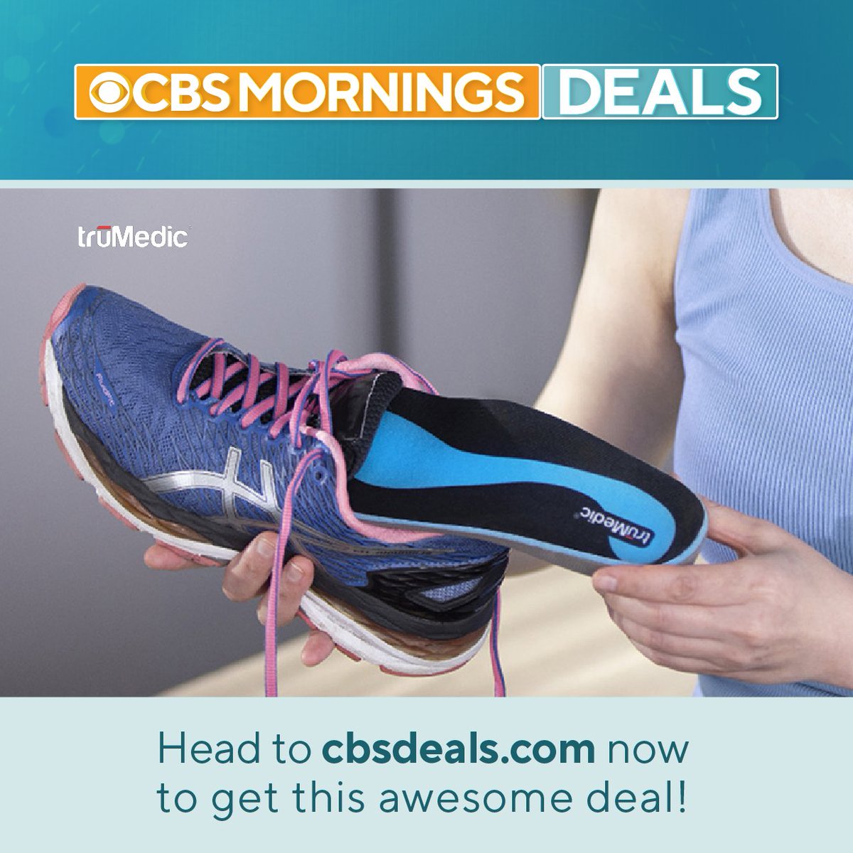 truMedicMassage's tweet photo. 📺 Exciting News! truMedic's Insoles are being showcased on CBS Mornings Deals today! 👟 Step into comfort and wellness with the best insoles in town. Get yours now and treat your feet right. #CBSMorningsDeals #truMedicInsoles #ComfortForYourFeet https://t.co/EMurolcfO8