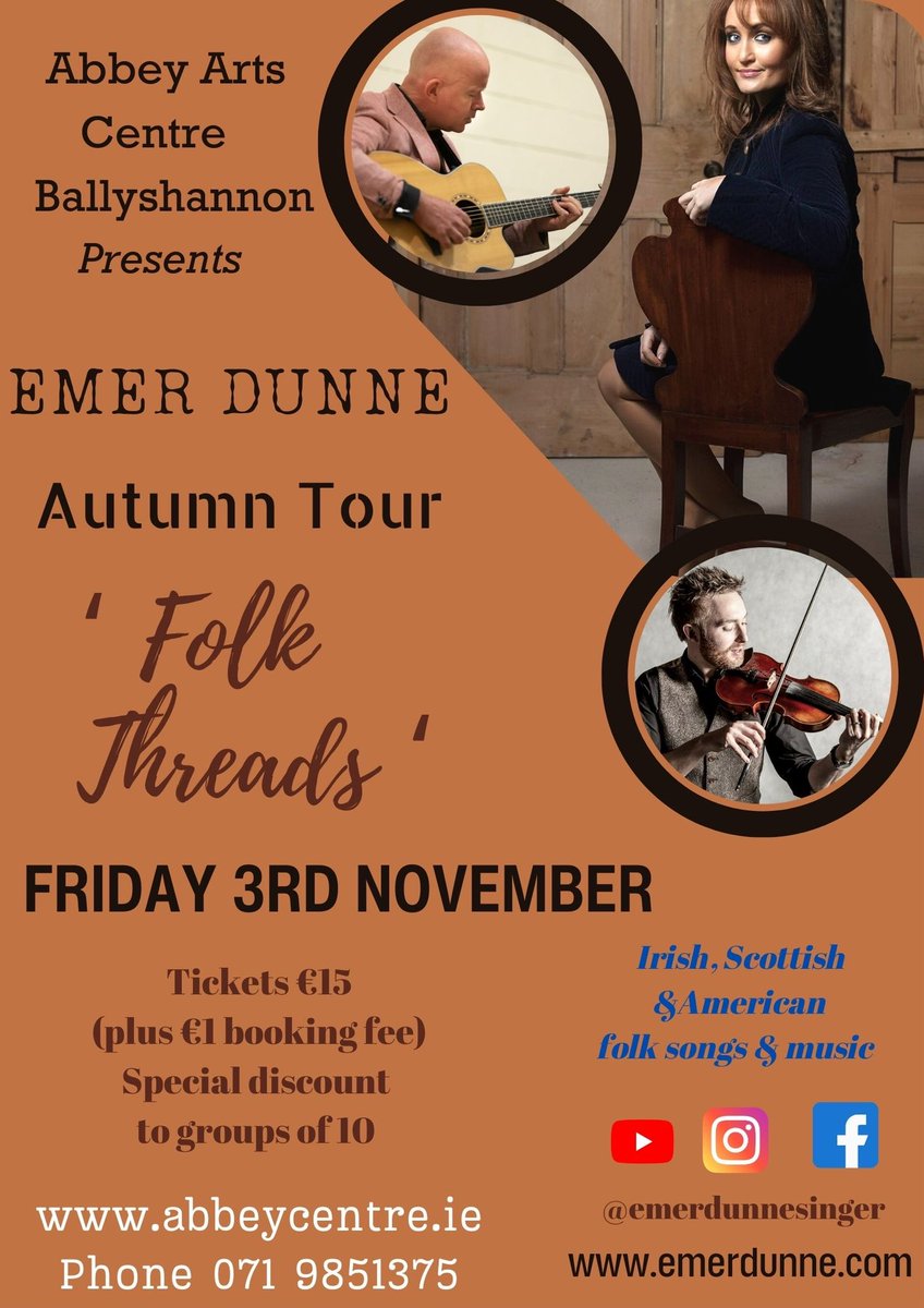 Emer Dunne Singer (@emerdunnesinger) on Twitter photo Ballyshannon, Donegal we are coming - Friday Nov 3rd <a href="/abbeyartscentre/">abbeyartscentreb/s</a> - hope to see you then 😊🎤🎵
<a href="/BSFolkFestival/">BallyshannonFolkFest</a> <a href="/bshannondrama/">Ballyshannon Drama</a> <a href="/B_Museum/">Ballyshannon Museum</a> <a href="/DscoverBundoran/">Discover Bundoran</a> <a href="/BundoranWeekly/">Bundoran Weekly</a> <a href="/InformBundoran/">InformBundoran</a> <a href="/whatsondonegal/">What's on Donegal</a> <a href="/DiscoverDonegal/">Discover Donegal</a> <a href="/govisitdonegal/">Donegal Tourism</a> Ballyshannon, Donegal we are coming - Friday Nov 3rd <a href="/abbeyartscentre/">abbeyartscentreb/s</a> - hope to see you then 😊🎤🎵
<a href="/BSFolkFestival/">BallyshannonFolkFest</a> <a href="/bshannondrama/">Ballyshannon Drama</a> <a href="/B_Museum/">Ballyshannon Museum</a> <a href="/DscoverBundoran/">Discover Bundoran</a> <a href="/BundoranWeekly/">Bundoran Weekly</a> <a href="/InformBundoran/">InformBundoran</a> <a href="/whatsondonegal/">What's on Donegal</a> <a href="/DiscoverDonegal/">Discover Donegal</a> <a href="/govisitdonegal/">Donegal Tourism</a>