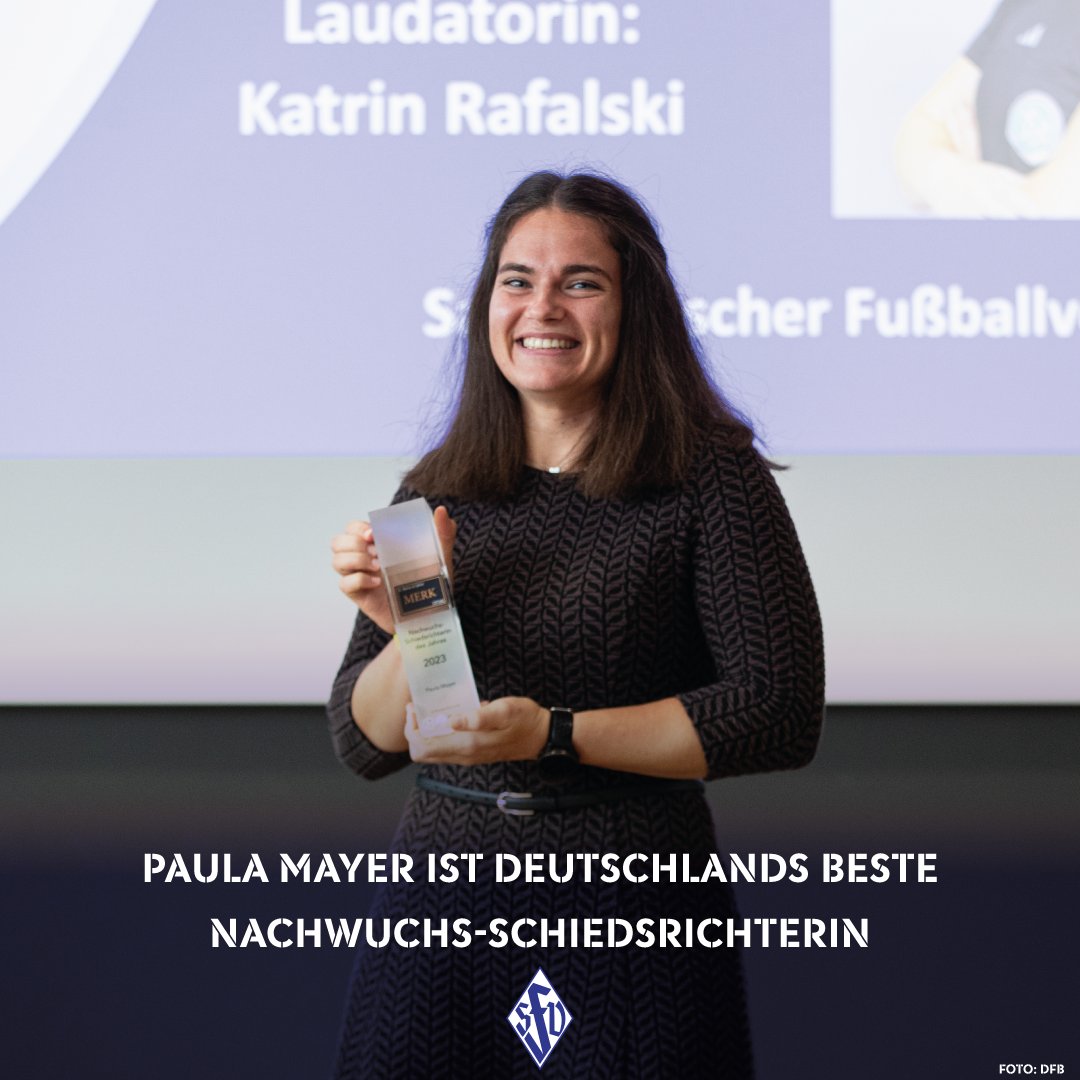 saarfv's tweet photo. Paula Mayer wurde als Deutschlands beste Nachwuchs-#Schiedsrichterin ausgezeichnet! Herzlichen Glückwunsch an die Saarländerin!

#saarfv #schiedsrichter #schiri #nachwuchsschiedsrichter #paulamayer #saarland @DFB https://t.co/50ivtBHI7v