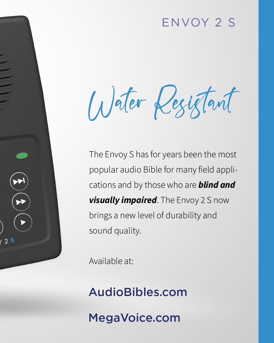 MegaVoice (@megavoicetweets) on Twitter photo The Envoy S has for years been the most popular #AudioBible for many field applications and by those who are blind and visually impaired. Find it at megavoice.com
#thursdaysolution #megafy #ministry The Envoy S has for years been the most popular #AudioBible for many field applications and by those who are blind and visually impaired. Find it at megavoice.com
#thursdaysolution #megafy #ministry