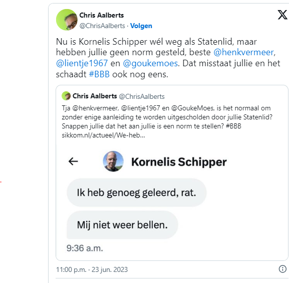 VBraeckenssieck's tweet image. Wat ouder, maar wat had, heeft/had Kornelis Schipper gelijk, jammer dat een integer mens vertrokken is, door toedoen van een rat. En ook Rekers had/heeft gelijk, al had hij dat niet anoniem moeten doen.  @henkvermeer  @lientje1967 @goukemoes #ChrisAalberts
telegraaf.nl/nieuws/7388524…