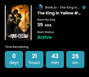 CardanoBooks's tweet photo. Congrats anon on the rental!

Enjoy your 100 ada minting discount!!

#bookio #thekinginyellow #bookiomint https://t.co/oi3ugIbNS5