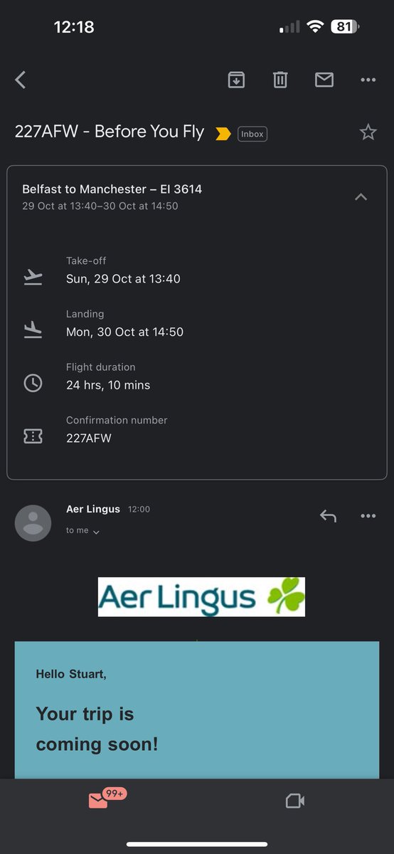 StuPWKMN's tweet photo. @AerLingus Thanks for the Auto Invite. I didn’t realise those little ATR planes could fly this far tbf… https://t.co/gndrkor8CA