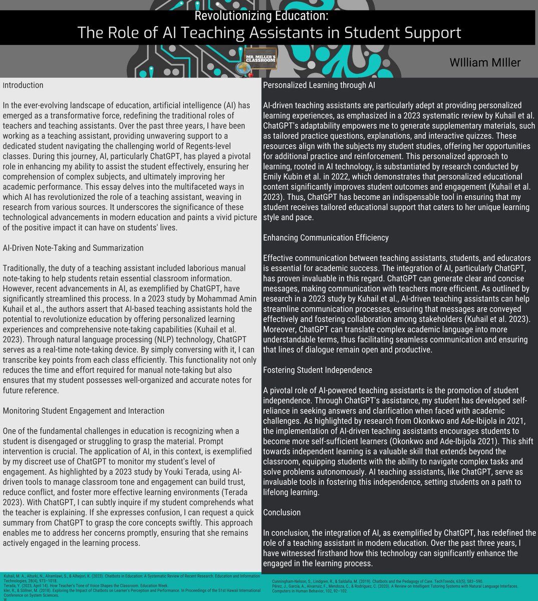 "🤖✏️ Excited to share my latest essay on the transformative role of AI Teaching Assistants in education! Discover how ChatGPT has revolutionized student support, note-taking, and personalized learning. 📚🧠 #AIinEducation #TeachingAssistants #edtech