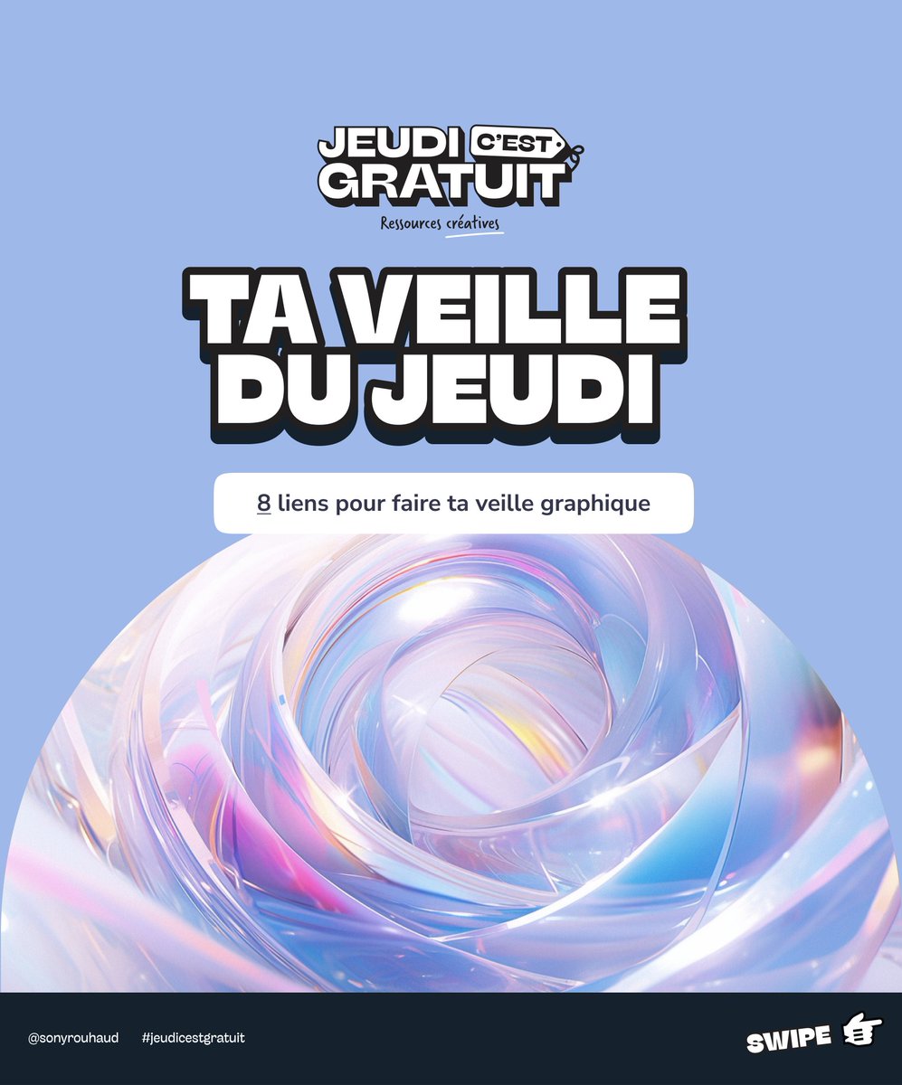 🎨🔍 C'est le #JeudiCestGratuit #56 , et vous savez ce que cela signifie : le début de ton format de veille graphique en 8 liens !

🖌️💡 Chaque jeudi, je te partage une liste d’outils, ressources, tips et inspis pour les créatifs. Suis-moi pour booster ta créativité ! 🔥