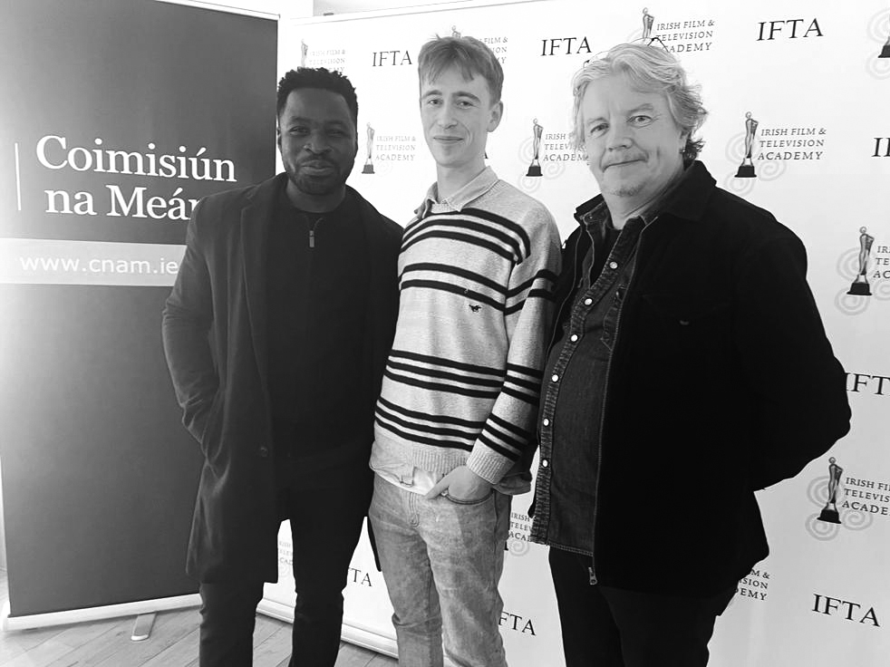 National Film School graduates Derek Ugochukwu and Eamon Hughes, writer and producer of ‘All My Darlings’ reunited with the film’s composer Shea Fitzgerald at the @IFTA DYNAMIC DIVERSE event yesterday at Lighthouse Cinema. @CNaM_ie @derekwell @LightHouseD7