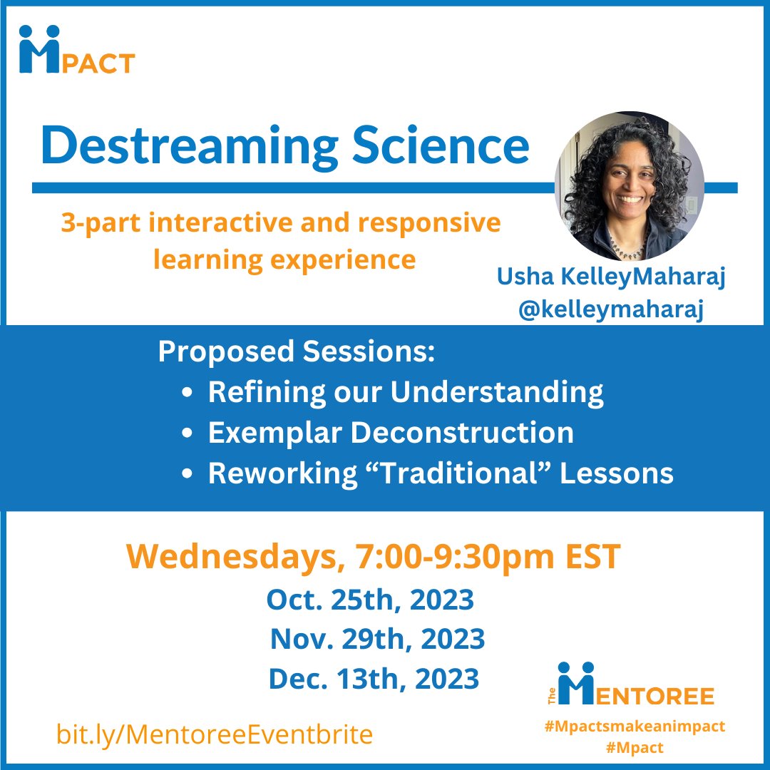 Thrilled that participants in the Fall 23 Destreaming Science Mpact led by Mentor <a href="/KelleyMaharaj/">Usha KelleyMaharaj</a> come from four different boards.
We've started a wait list for learning experiences: bit.ly/MentoreeWaitli… 
#destreamingscience #OntEd #Mpact #TheMentoree #edu #learningexperiences