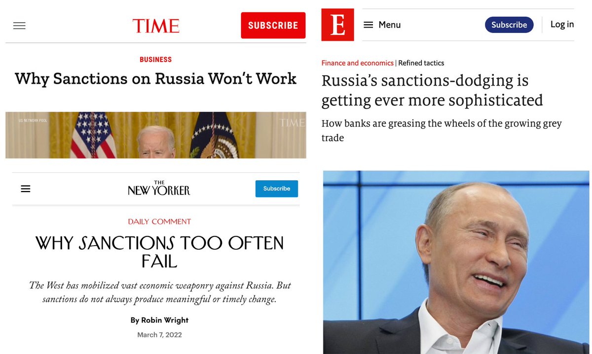 1/16 You've heard a million times that sanctions against Putin's regime don't work. That Putin isn't actually affected by them. That's right because he isn't.The same approach is tried over and over for almost 2 years, yielding no results. How about I suggest something different?