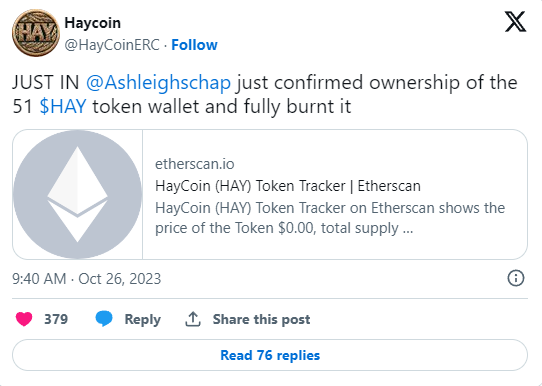 menicoin's tweet photo. ✌️ Giá HayCoin tăng lên 5,5 triệu đô la mỗi mã thông báo khi người nắm giữ lâu dài phá hủy 51 HAY
#btc #bitcoin https://t.co/EIq8akcX11