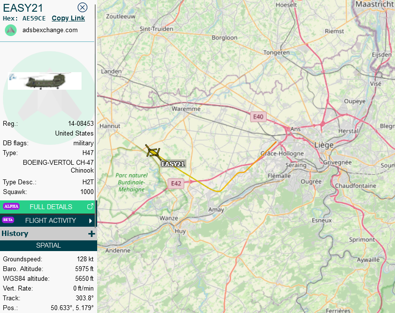 SirListenalot's tweet photo. Around 1000z USAr #CH47's #EASY21-24 arrived at Liege, Belgium. Next stop Ostend. #EASY21 is already on its way https://t.co/Tjy6bPEHwq