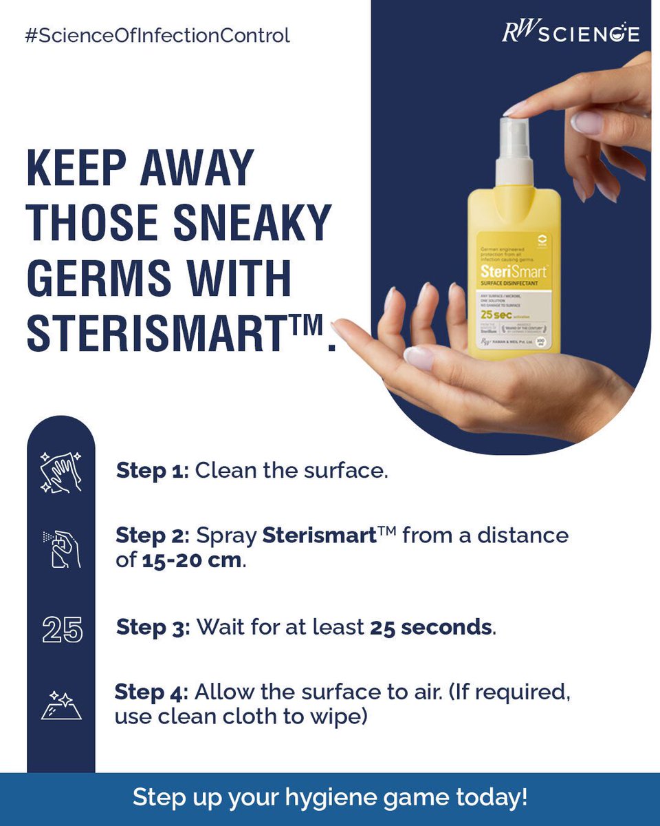 Disinfect the right way with Sterismart. Germs linger on surfaces like your phones, remotes etc. & many other commonly touch surfaces.
Elevate your surface hygiene with SteriSmart and protect yourself.
#sterismart #germs #surfacedisinfection #cleansurfaces #Stepstodisinfect