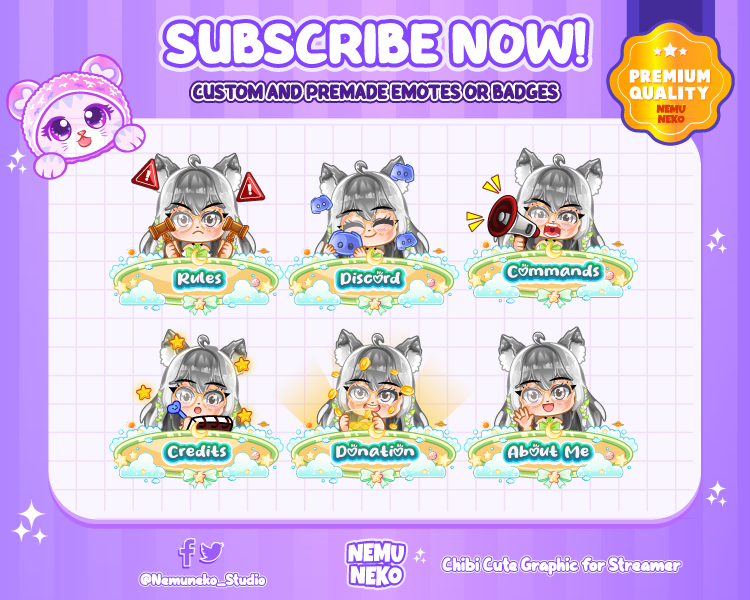 NemunekoStudio's tweet photo. Special Chibi panel 💜💜

design by Nemuneko✨

Want to order?
⬇️
Click link in bio. Thank you 💜💜

#nemunekogfx #twitchpanel #panel #custompanel #cutepanel #kawaiipanel #chibipanel #commissionspanel #panelcommission #chibigirlpanel #cutegirlpanel #PanelGoals #panelinspiration https://t.co/atx5FmegxC