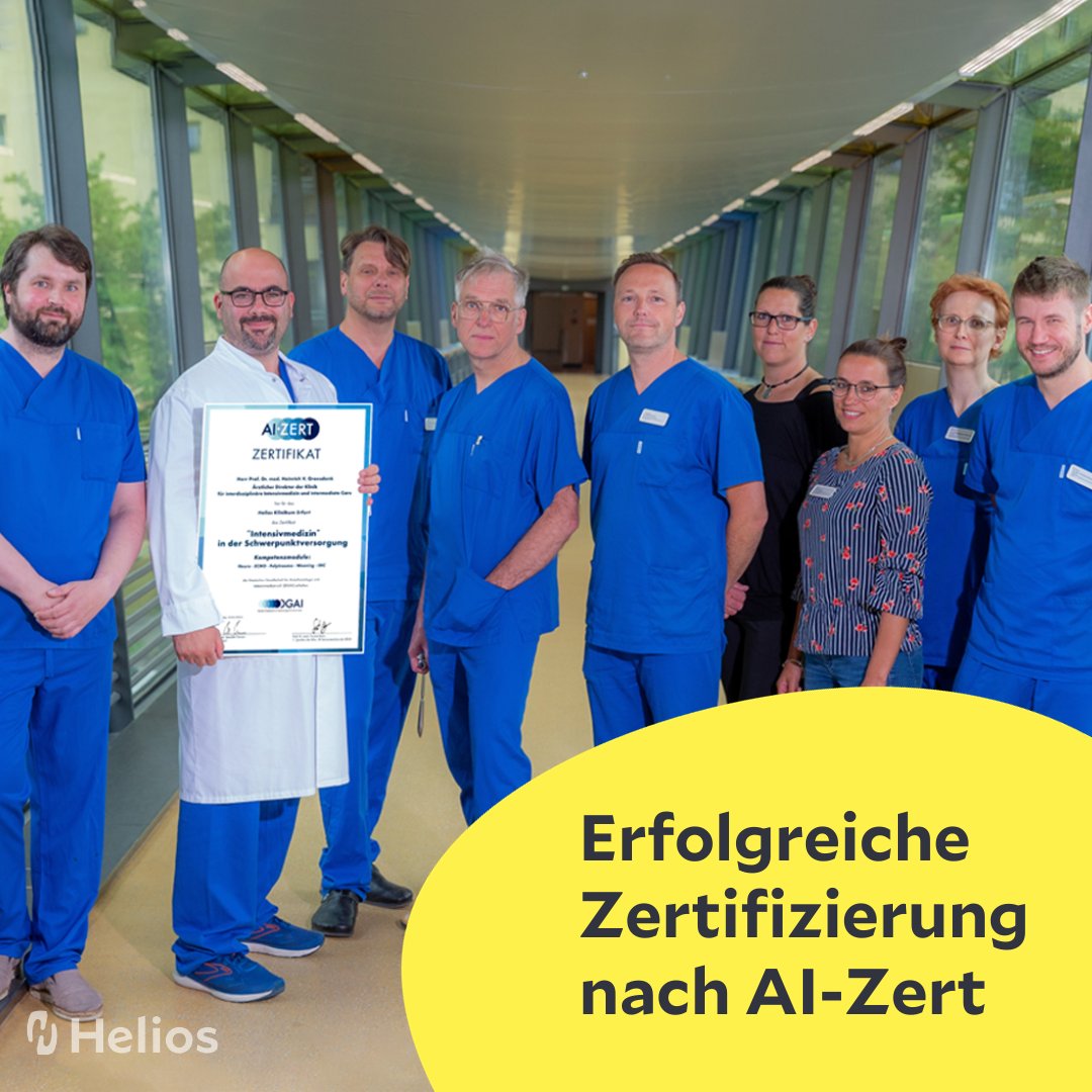 Stolz auf unser Team der Klinik für Interdisziplinäre Intensivmedizin &amp; Intermediate Care (#KIMErfurt) – wir sind die einzige Klinik in #Thüringen, die die #DGAI-Zertifizierung für höchste Qualität in der Versorgung kritisch kranker Patienten erreicht hat! <a href="/Helios_Kliniken/">Helios Gesundheit</a>