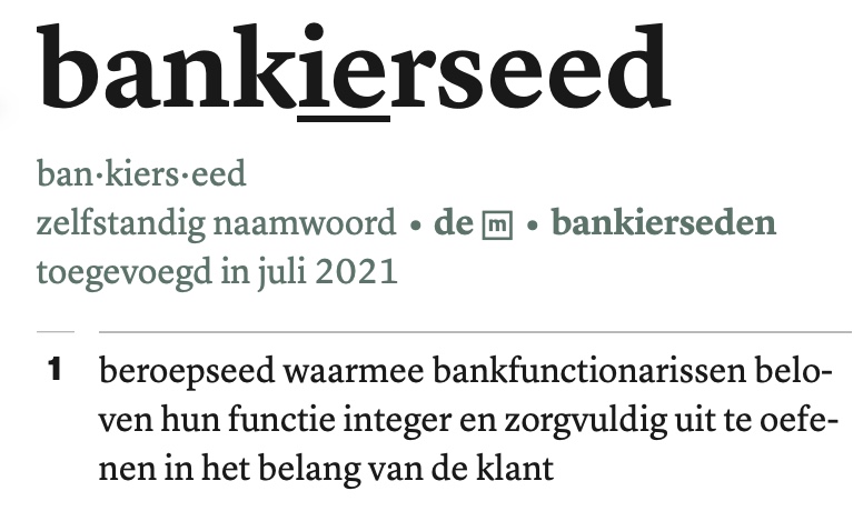De bankierseed werd op 1 april 2015 ingevoerd. Zes jaar later volgde de vermelding in de Dikke van Dale. #eed #klantbelang
Meer weten over de bankierseed? Volg ons hier op X , of kijk op tuchtrechtbanken.nl