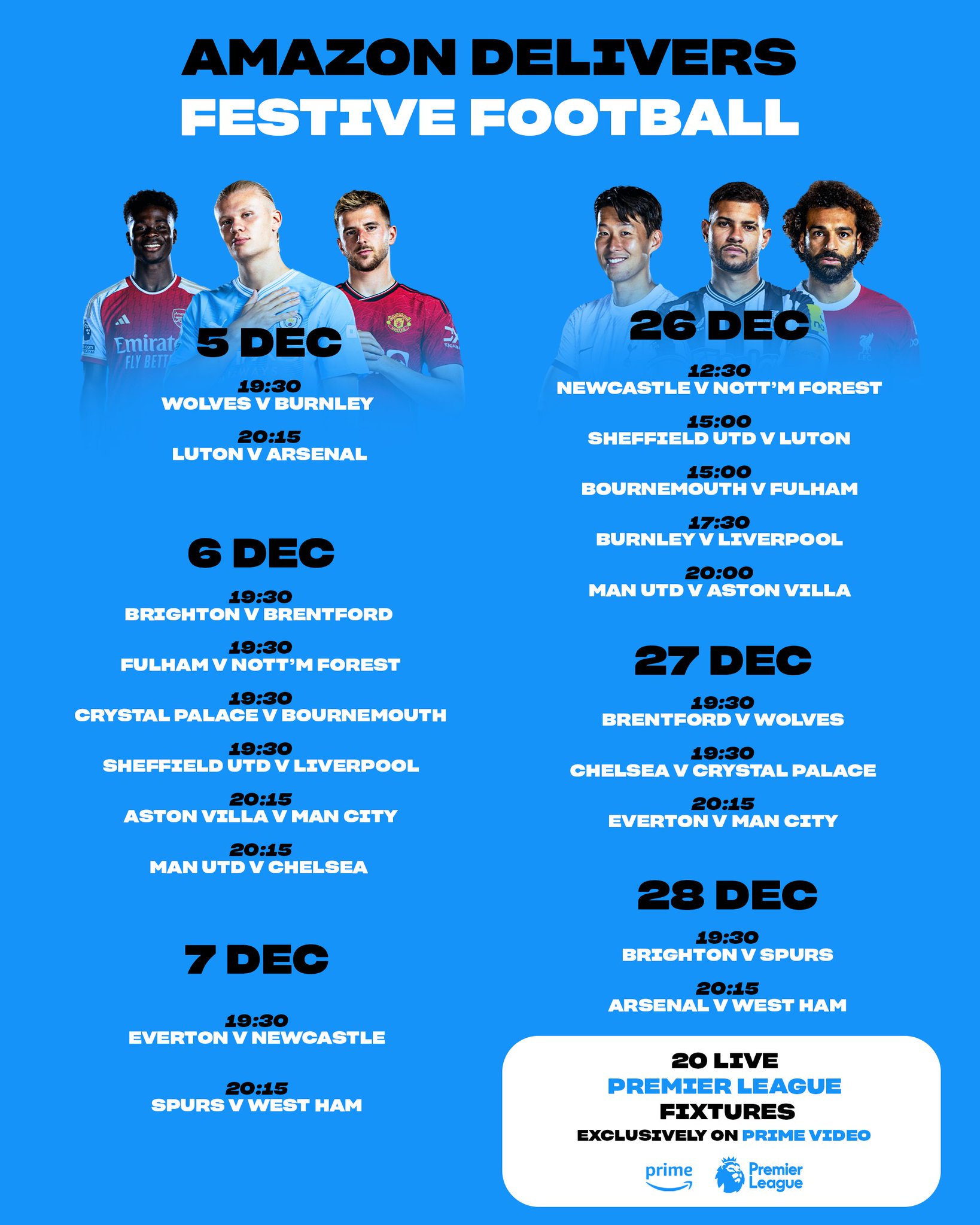 Amazon Prime Video Sport on X Amazon delivers festive football The 20 Premier League matches LIVE on Prime Video this December PLonPrime https t 52xf4276Hd X