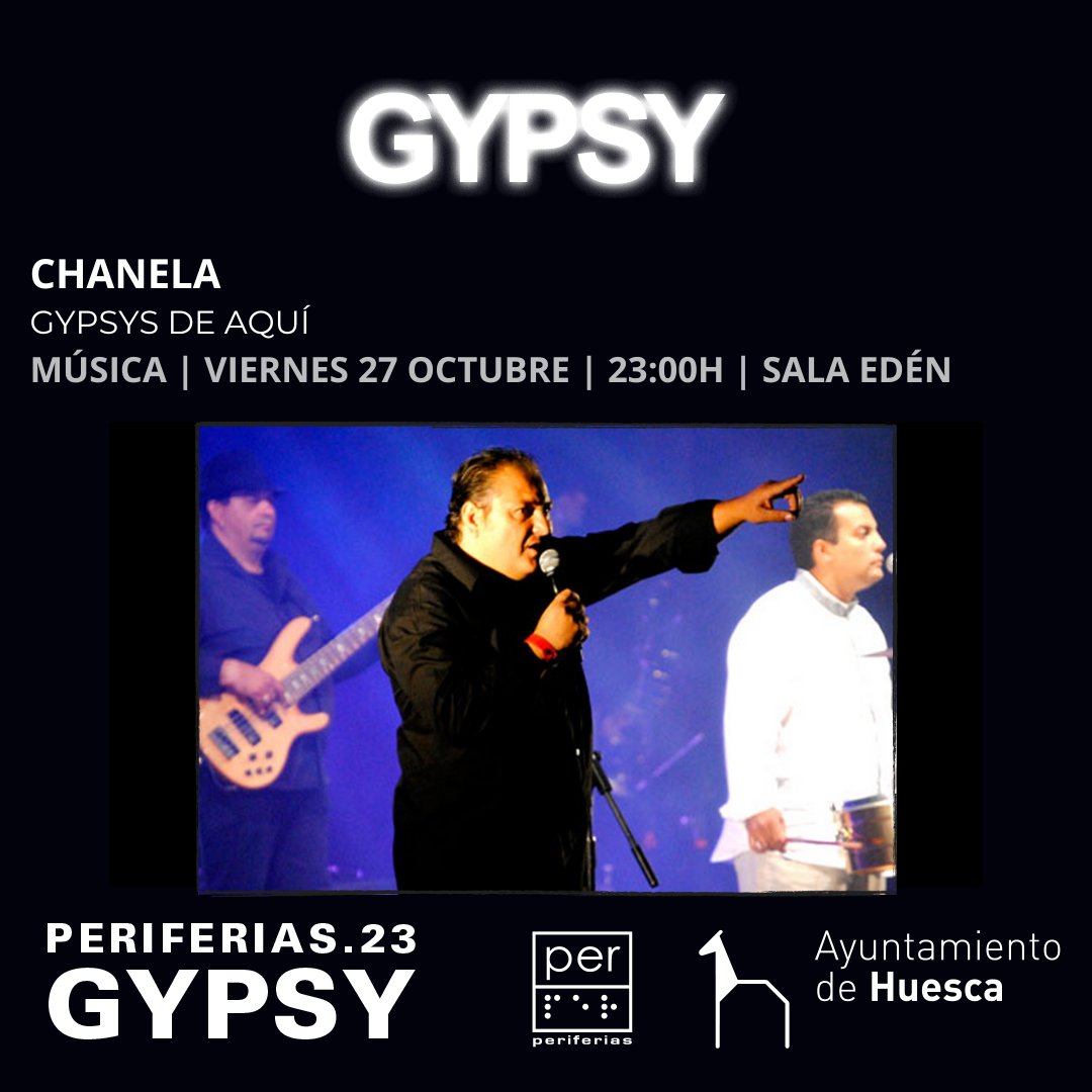 🎶 Noche para escuchar las propuestas oscenses con "Gypsys de aquí". Con Aire Giménez en el Juan Sebastián Bar, con Raúl Giménez y José María Jiménez
en el Bendita Ruina y acabamos en la <a href="/Salaeden/">Sala Edén</a> con Pamprán and The Rumbers y Chanela. 

🎟 periferias.org/programacion-2…