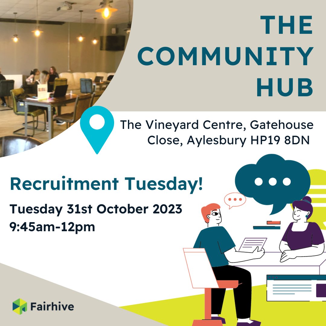 Next week - Recruitment Tuesday at the Community Hub!
@BucksCouncil will join us to promote their current vacancies. If you are seeking employment, come along from 9:45am at the Vineyard Centre, #Aylesbury!
#JobFair #EmployementOpportunities